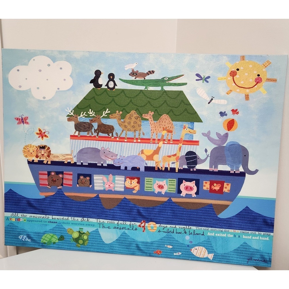 Oopsy Daisy Noah's Ark Canvas Wall Art Nursery Decor 24x18 Bible Animals USA